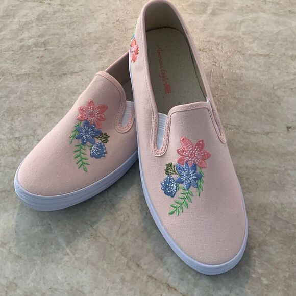 American Eagle Pink Embroidered Slip On Sneakers - Picture 8 of 8
